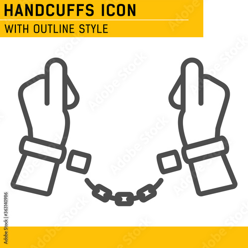 Handcuffs, manacles or shackles icon with outline style. Chained, handcuffed hands. Vector Illustration. EPS file