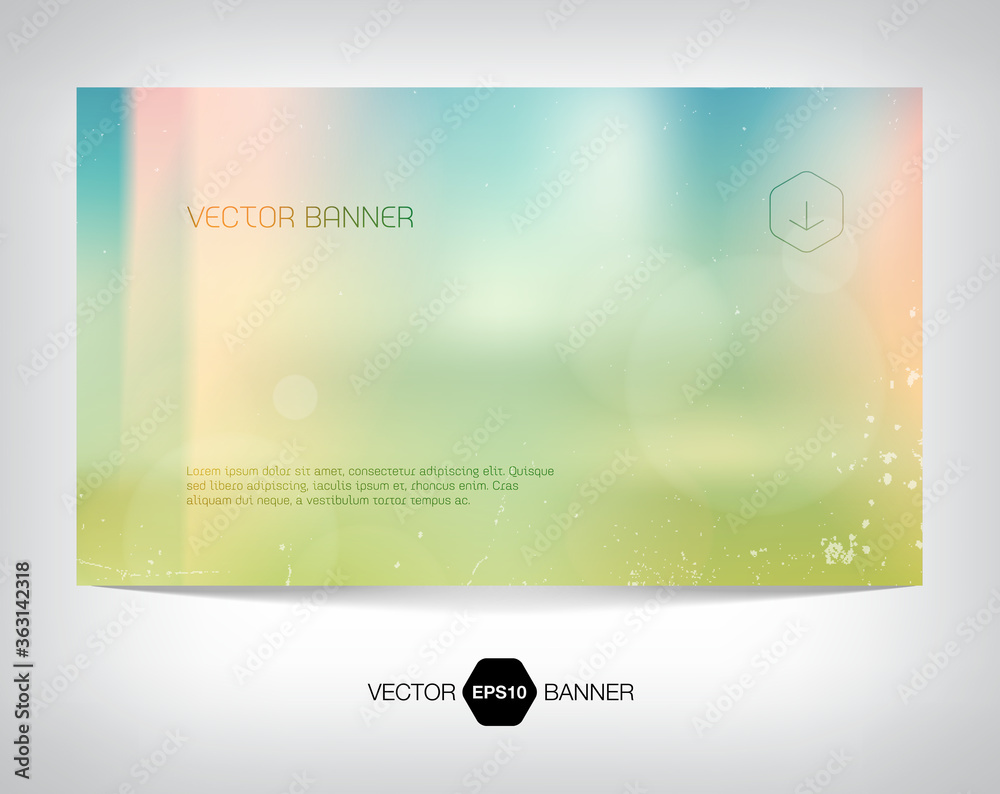 vector banner, card, flyer design template with soft blurry  distressed bokeh background with light leaks