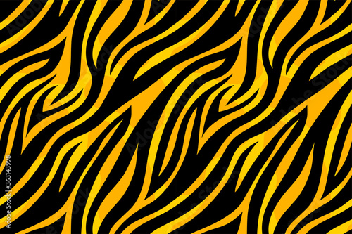 Trendy yellow tiger pattern background. Hand drawn fashionable wild animal skin texture for fashion print design  cover  banner  wallpaper. Vector illustration