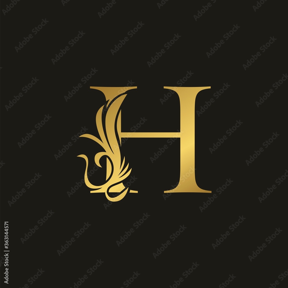 Golden Swirl Ornate Initial Letter H logo icon, vector letter with ornate swirl deco clip art design. Golden Swirl Ornate Initial Letter H logo icon, vector letter with ornate swirl deco clip art design.