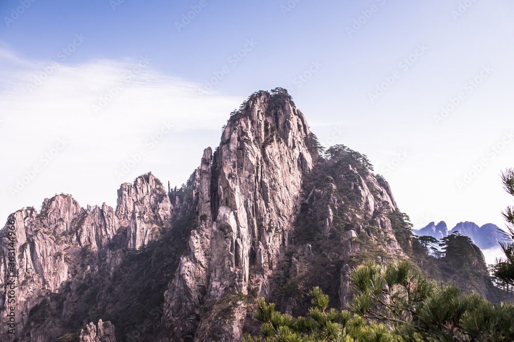 Wonderful and curious sea of clouds and beautiful Huangshan mountain landscape in China. 