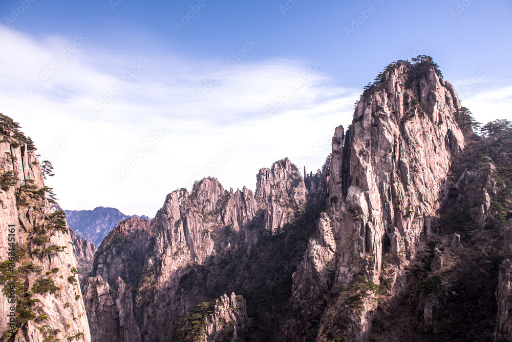 Wonderful and curious sea of clouds and beautiful Huangshan mountain landscape in China. 