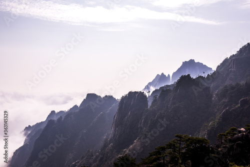 Wonderful and curious sea of clouds and beautiful Huangshan mountain landscape in China.  © Chongbum Thomas Park