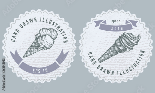 Monochrome labels design with illustration of ice cream cones