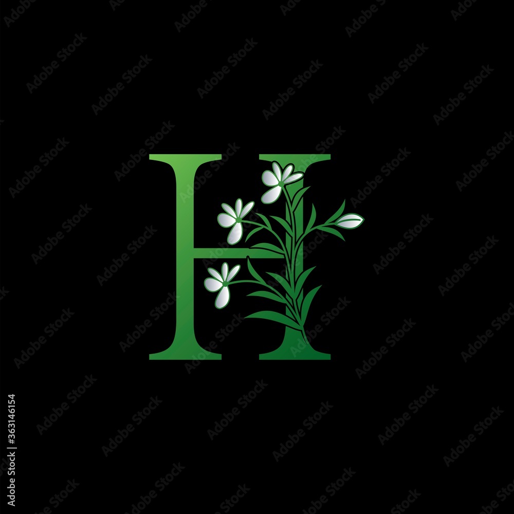 Green Nature Flower Initial Letter H logo icon, vector letter with ornate flower and natural leaf clip art design Green Nature Flower Initial Letter H logo icon, vector letter with ornate flower and natural leaf clip art design