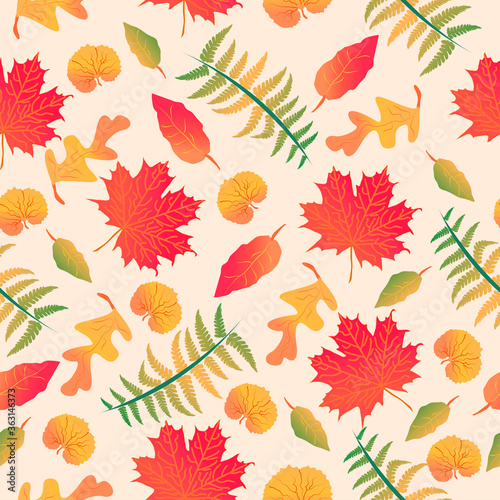 maple leaves, fern, oak, pattern seamless autumn harvest for printing on fabric on stationery universal application