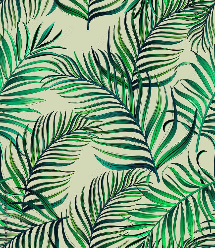 Jungle vector pattern with tropical leaves.Trendy summer print. Exotic seamless background. Jungle vector pattern with tropical leaves.Trendy summer print. Exotic seamless background.