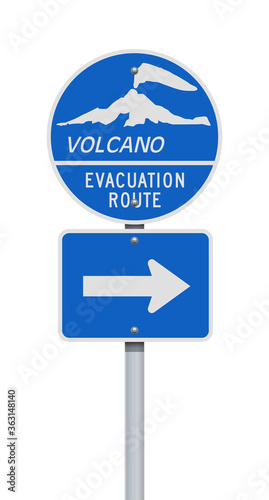 Vector illustration of the Volcano Evacuation Route road signs on metallic post