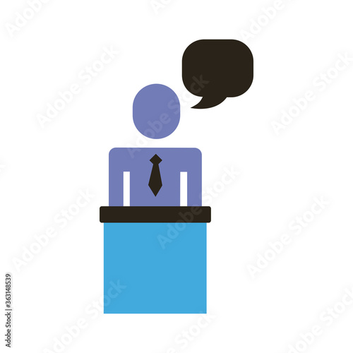 businessman figure with speech bubble in stage flat style icon