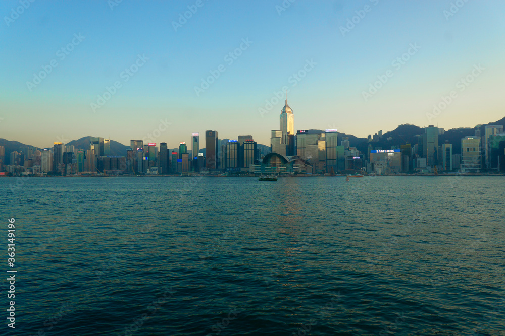 Hong Kong Island skyline on sunset