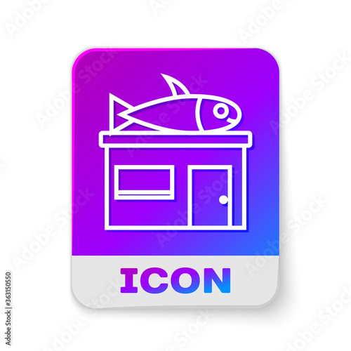 White line Seafood store icon isolated on white background. Facade of seafood market. Rectangle color button. Vector..