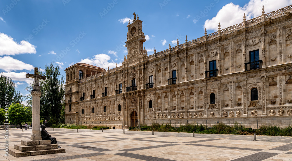 Exterior view of monumental San Marcos coventry in the city of Leon, Spain, now a luxury hotel.