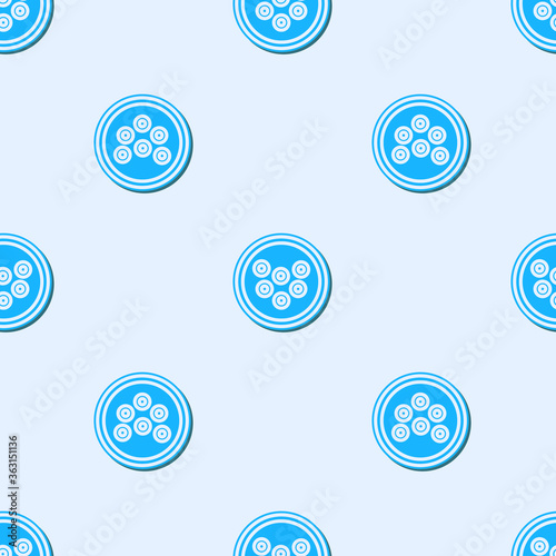 Blue line Caviar on a plate icon isolated seamless pattern on grey background. Vector..