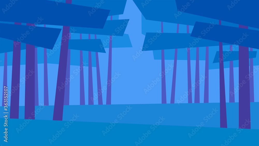 Naklejka premium vector illustration, abstract geometric landscape, summer, pine, trees, forest, grass, night