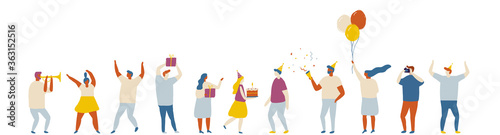Vector party flat people. Dancing happy people. Birthday