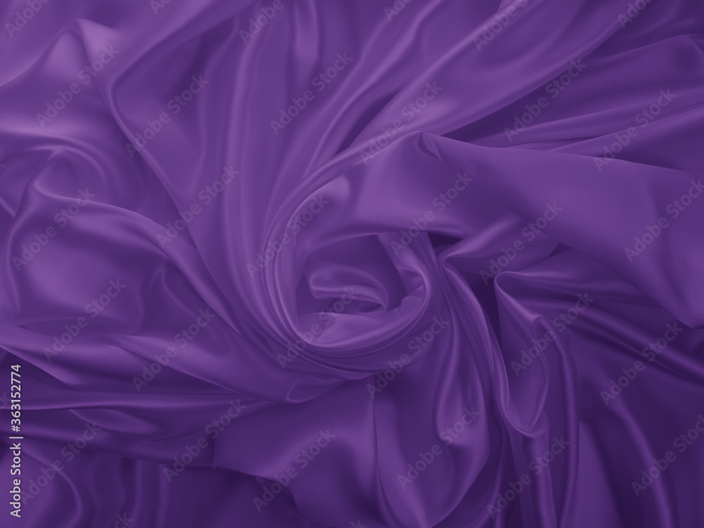 Fototapeta Beautiful elegant wavy violet purple satin silk luxury cloth fabric texture, abstract background design. Card or banner.