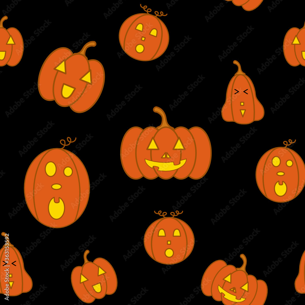 Cute seamless pattern design of Jack-O-Lantern isolated on white background. Suitable for wrapping paper, wallpaper, fabric, backdrop and etc. Cute seamless pattern design of Jack-O-Lantern isolated on white background. Suitable for wrapping paper, wallpaper, fabric, backdrop and etc.
