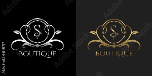 Luxury Logo Letter S Template Vector Circle for Restaurant, Royalty, Boutique, Cafe, Hotel, Heraldic, Jewelry, Fashion
