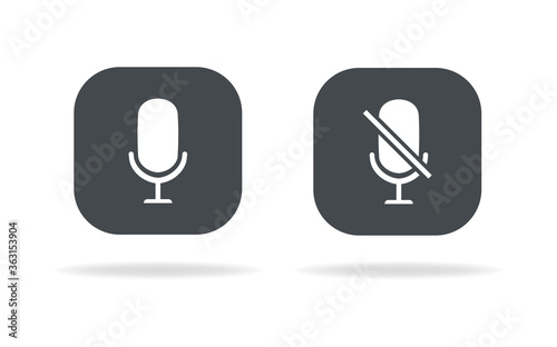Microphone icon set vector. Microphone and muted microphone . Vector Illustration
