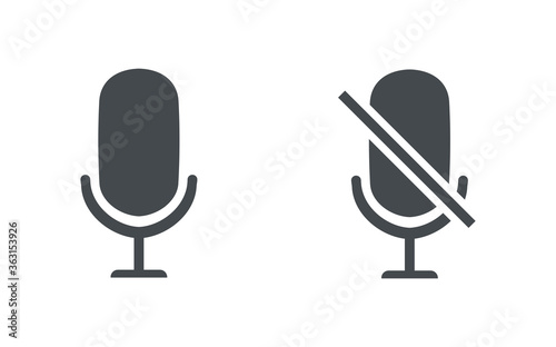 Microphone icon set vector. Microphone and muted microphone . Vector Illustration