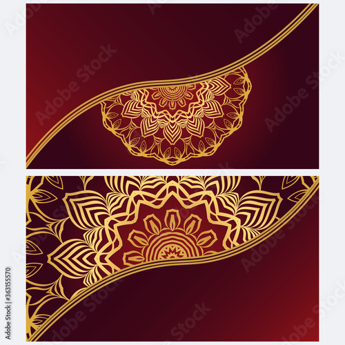 Vintage cards with Floral mandala pattern. Vector template. The front and rear side.