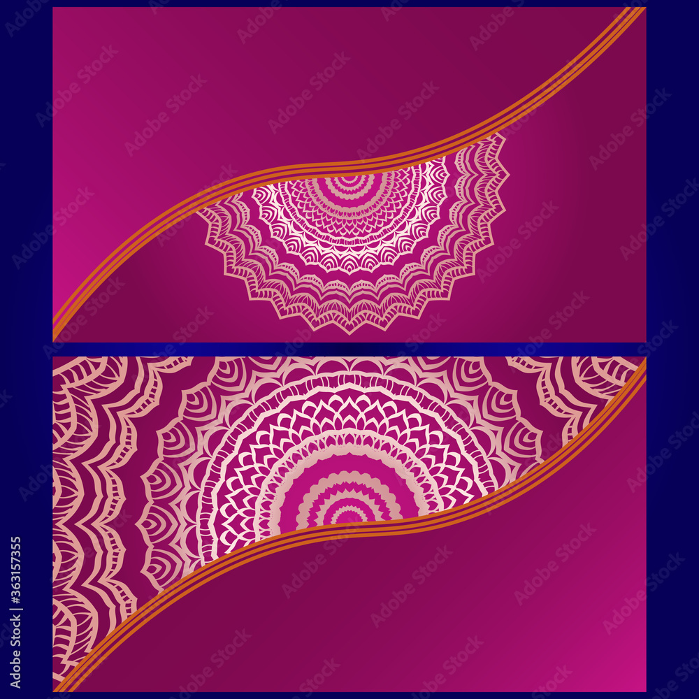 Invitation or Card template with floral mandala pattern. The front and rear side. Vector
