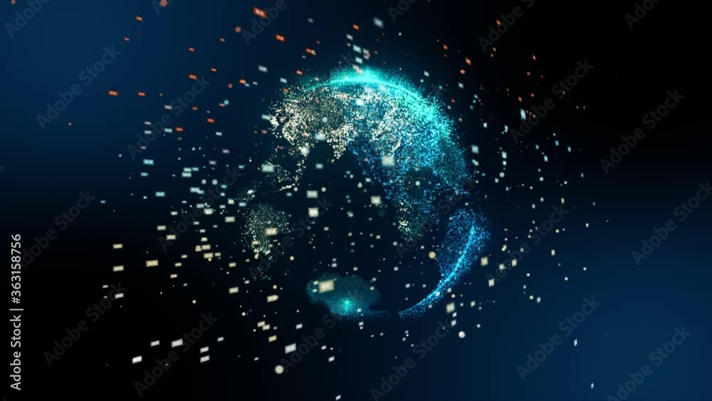 Animation of planet earth in space with connections by lines and numbers. This is earth HUD normally used for overlays or screens. earth hud v2.