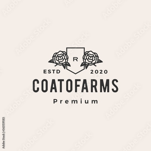 rose coat of arms hipster vintage logo vector icon illustration