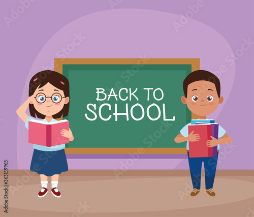 little students with uniforms in the classroom characters