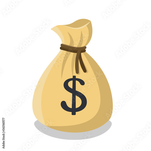 Full bag of money with a dollar sign. Vector illustration in cartoon style isolated on white background