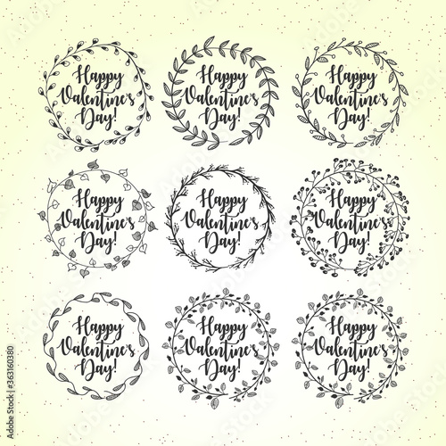 happy valentines day wreaths set, vintage vector illustration, vector elements for design work