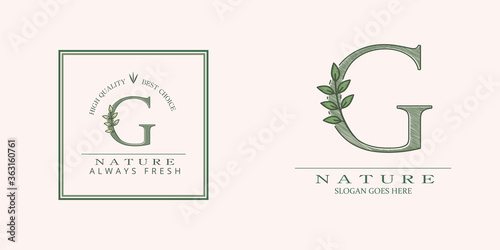 Nature Leaf Initial G Letter Logo, Vector design concept botanical for business identity