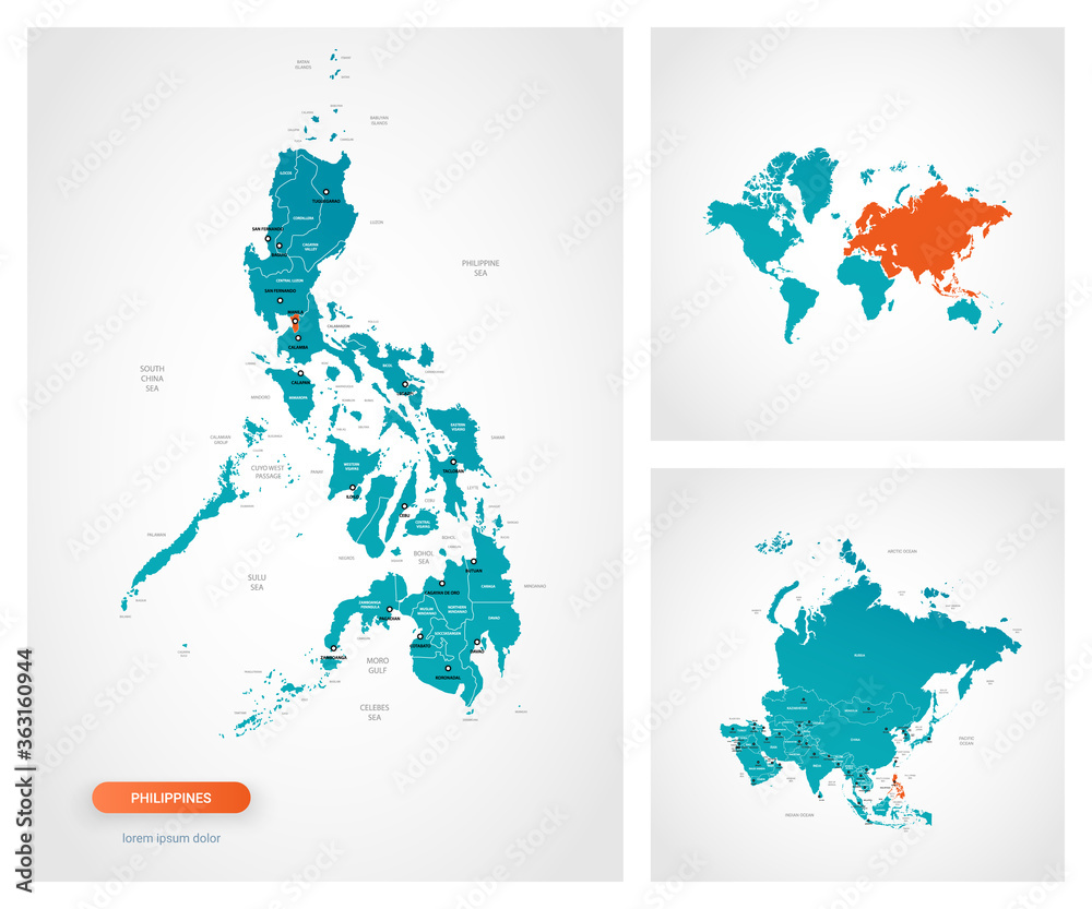 Editable template of map of Philippines with marks. Philippines on ...