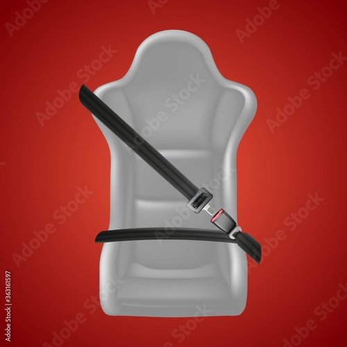 3d realistic vector safety background in red. Fasten your seat sign with fasten belt and car seat.