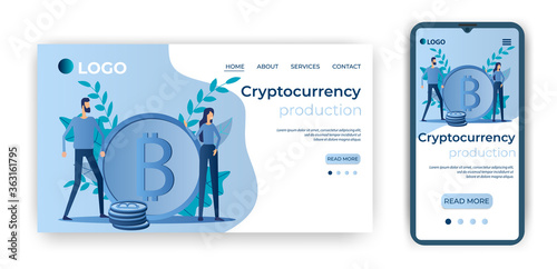 Cryptocurrency production.Bitcoins, e-wallets.Template for the user interface of the site's home page.Landing page template.The adaptive design of the smartphone.vector illustration.