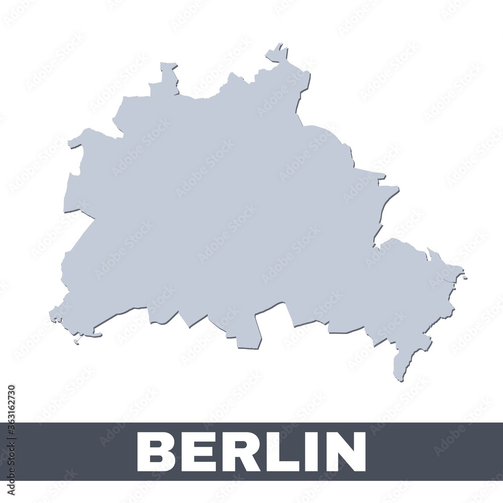 Berlin outline map. Vector map of Berlin city area borders with shadow