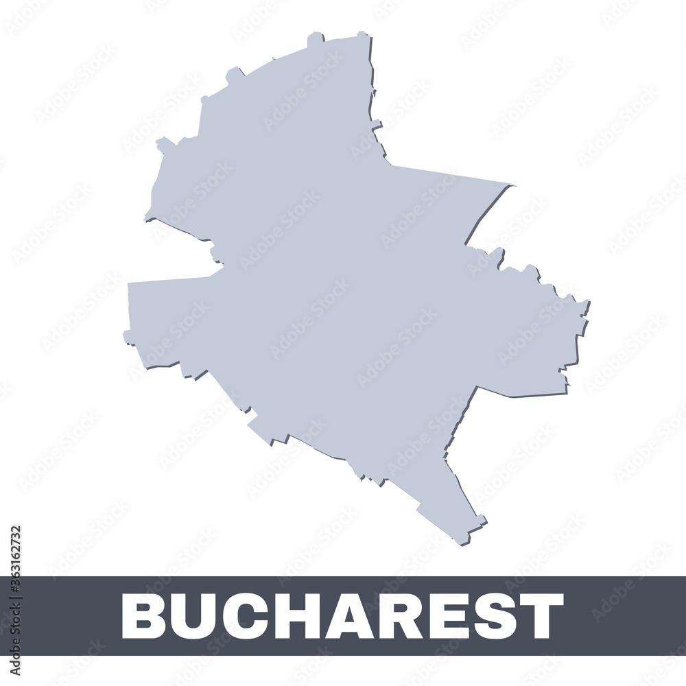 Obraz premium Bucharest outline map. Vector map of Bucharest city area borders with shadow