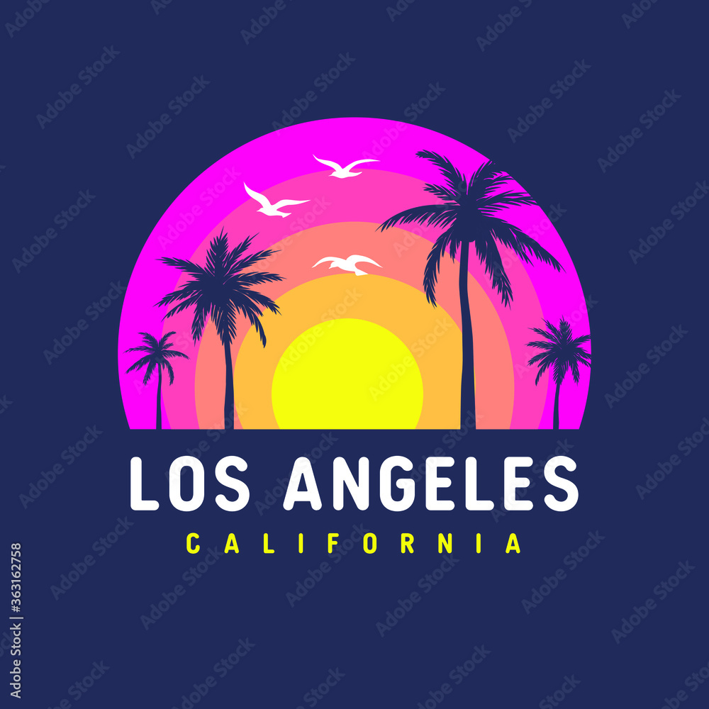 Los Angeles California Vector Logo Graphic T-shirt Palms Beach Sunset