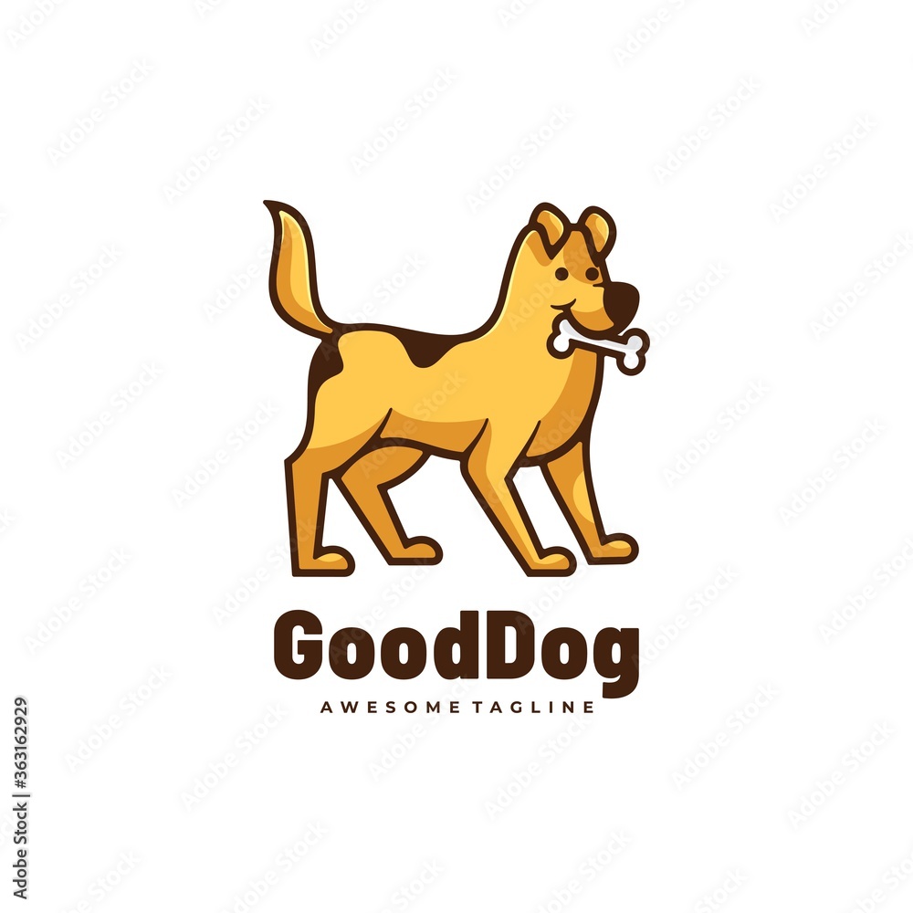 Vector Logo Illustration Good Dog Simple Mascot Style.