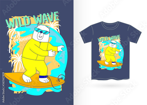 Surfing bear cartoon for t shirt