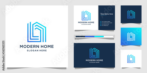 Logo modern home for construction, home, real estate, building, property. minimal awesome trendy professional logo design template and business card design Premium Vector