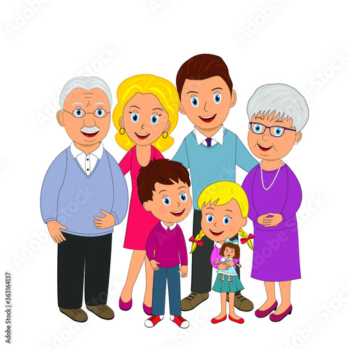 Happy big family togerther, illustration, vector