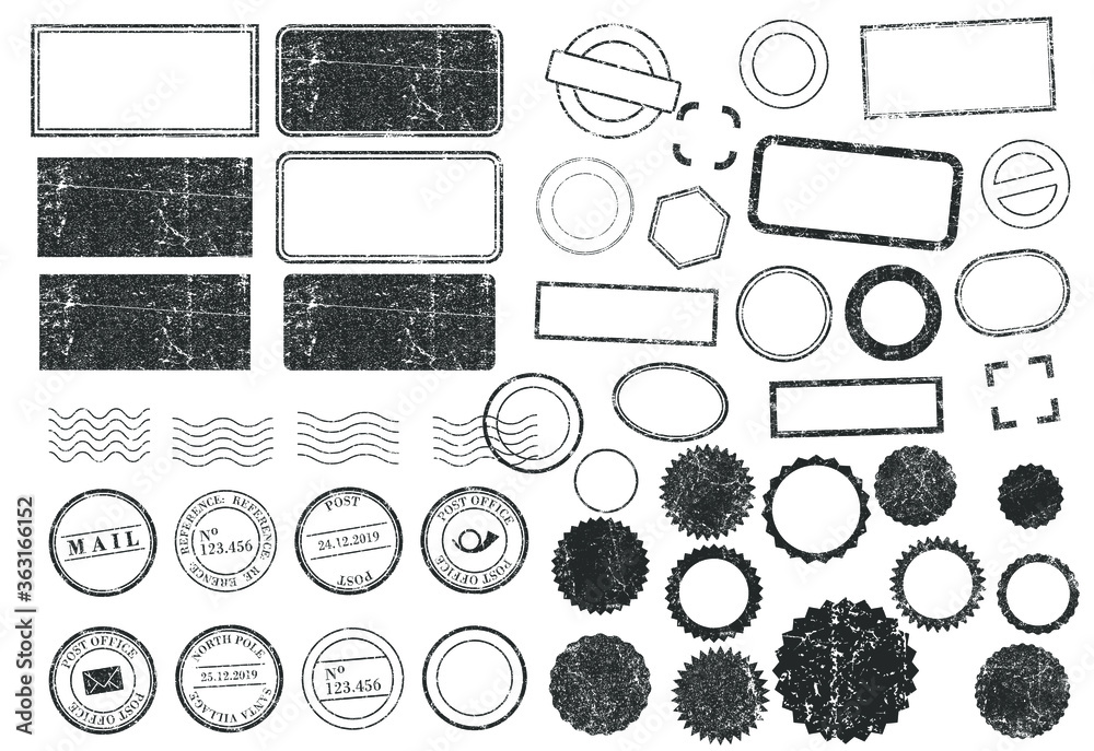 Stamps frames vector icon shape set. Stamp grunge ink rubber labels