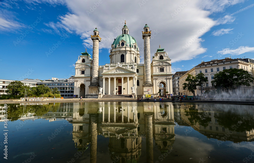 The Rektoratskirche St. Karl Borromäus, commonly called the Karlskirche (English: St. Charles Church), is a Baroque church located on the south side of Karlsplatz in Vienna, Austria. The Rektoratskirche St. Karl Borromäus, commonly called the Karlskirche (English: St. Charles Church), is a Baroque church located on the south side of Karlsplatz in Vienna, Austria.