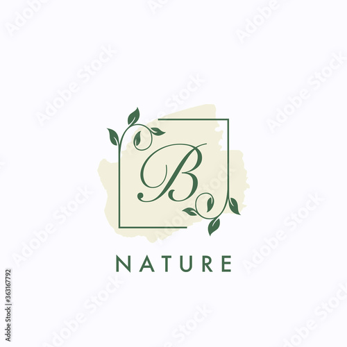 B initial letter square leaf nature floral logo template