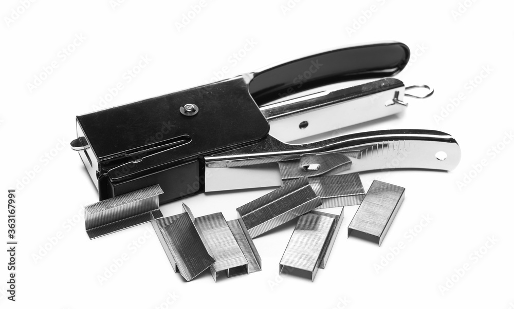 Stapler tool with staples for office work isolated on white background Stapler tool with staples for office work isolated on white background