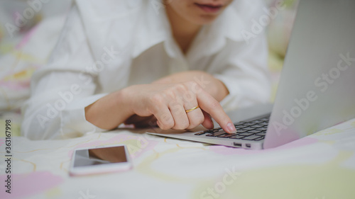 Women who work at home with laptops