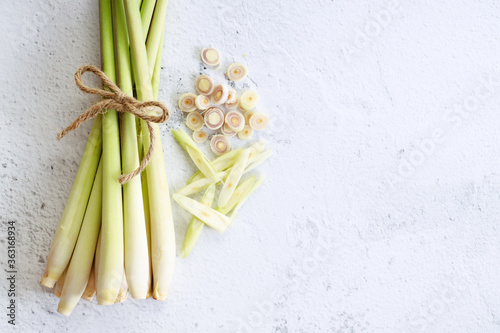 Fresh lemongrass rope and lemongrass slices