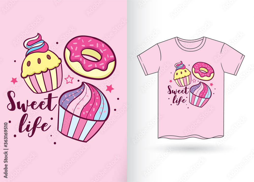 Hand drawn cake for t shirt
