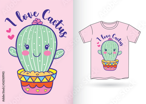 Cute cactus cartoon for t shirt